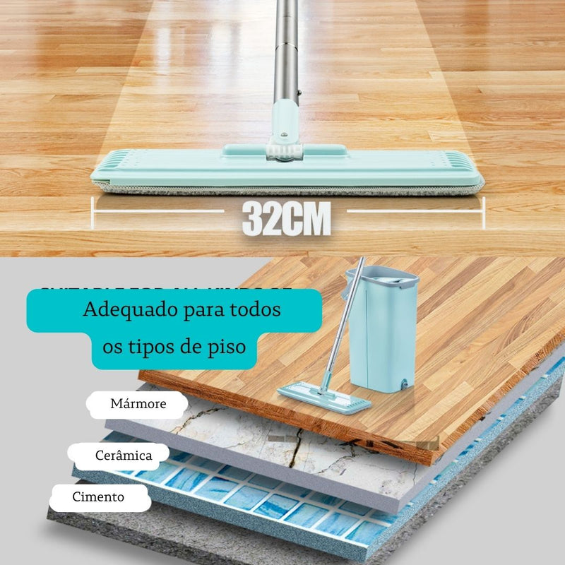 Rodo Mágico Flat Mop Com Balde - Lava, Seca e Tira Pó