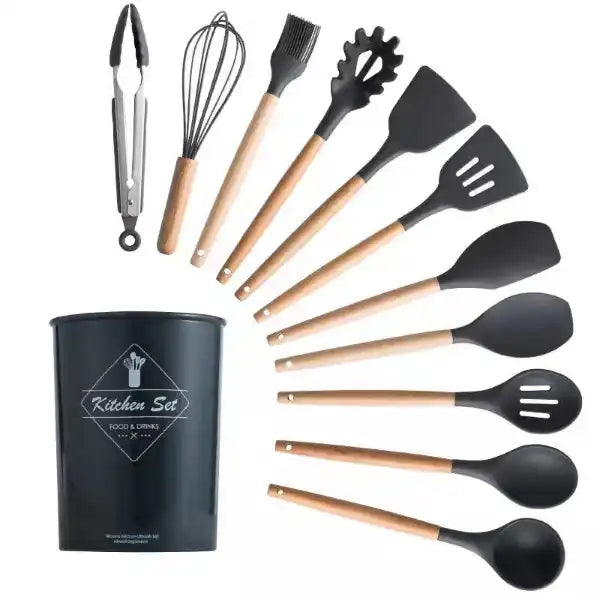 Kit 12 Utensílios Silicone Colher Preto