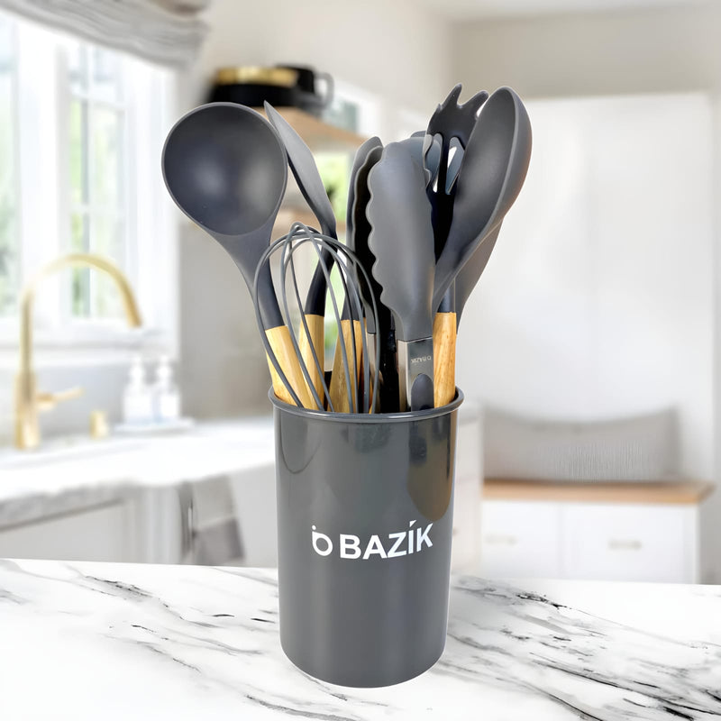 Conjunto 12 Peças Utensílios de Cozinha em Silicone com Suporte Bazik