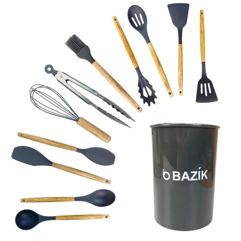 Conjunto 12 Peças Utensílios de Cozinha em Silicone com Suporte Bazik