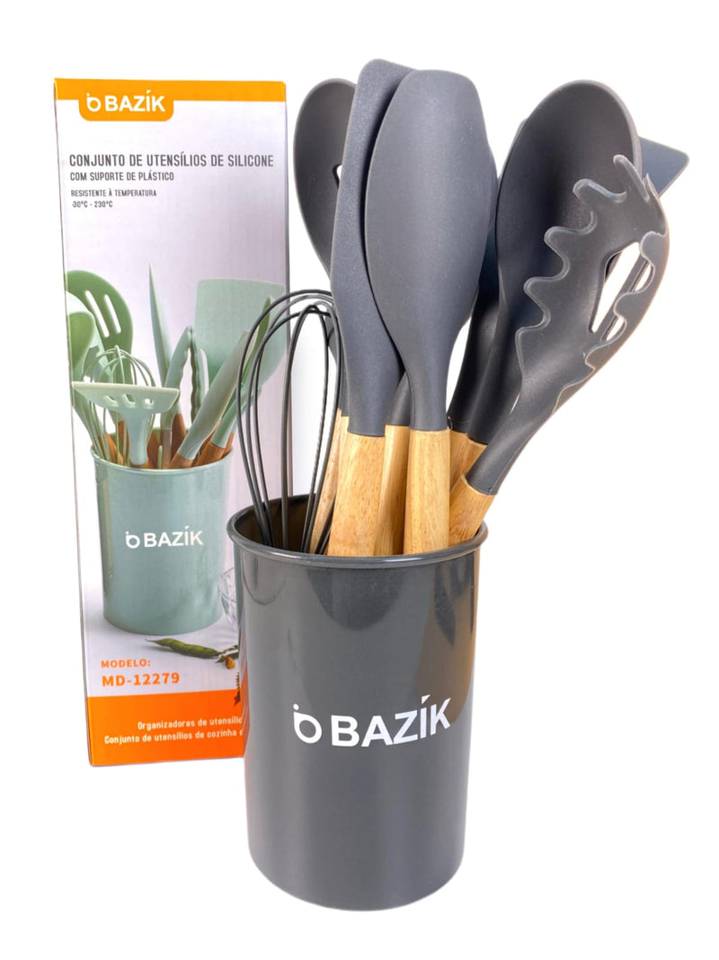 Conjunto 12 Peças Utensílios de Cozinha em Silicone com Suporte Bazik