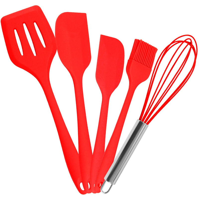 Kit Utensílios de Silicone para Cozinha 5 Peças Rosa