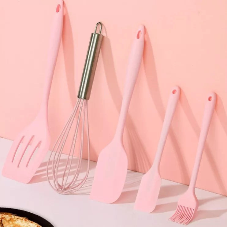 Kit Utensílios de Silicone para Cozinha 5 Peças Rosa